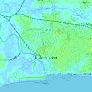 Mapa topográfico Littlehampton, altitude, relevo