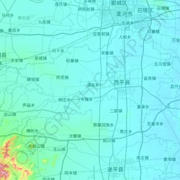 Mapa topográfico 西平县, altitude, relevo