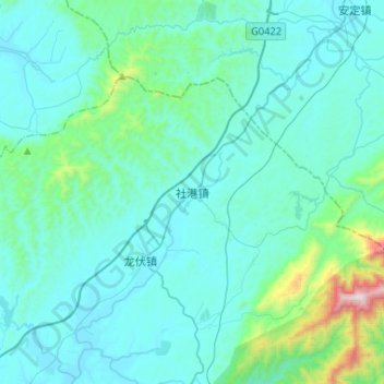 Mapa topográfico 社港镇, altitude, relevo