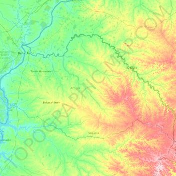 Mapa topográfico Artigas, altitude, relevo