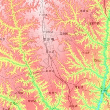 Mapa topográfico 西峰区, altitude, relevo