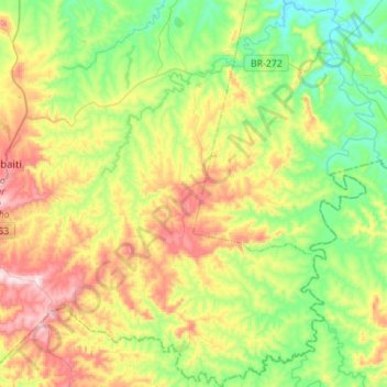 Mapa topográfico Pinhalão, altitude, relevo