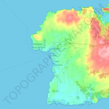 Mapa topográfico Ciutadella, altitude, relevo
