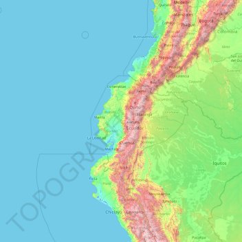 Mapa topográfico Equador, altitude, relevo
