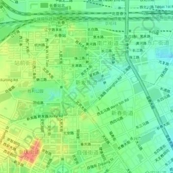 Mapa topográfico 新发街道, altitude, relevo
