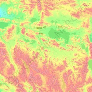 Mapa topográfico Coqên, altitude, relevo