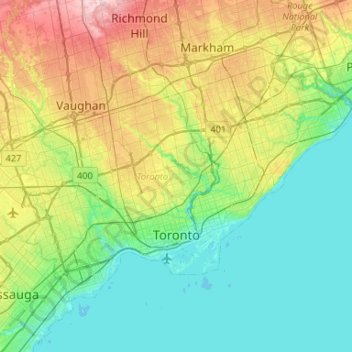 Mapa topográfico Toronto, altitude, relevo