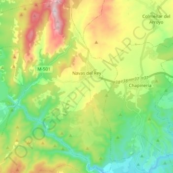 Mapa topográfico Navas del Rey, altitude, relevo