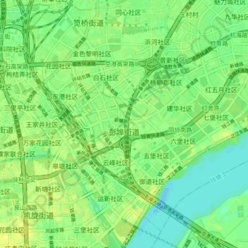 Mapa topográfico 彭埠街道, altitude, relevo