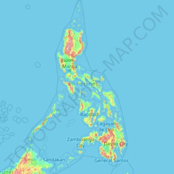 Mapa topográfico Filipinas, altitude, relevo