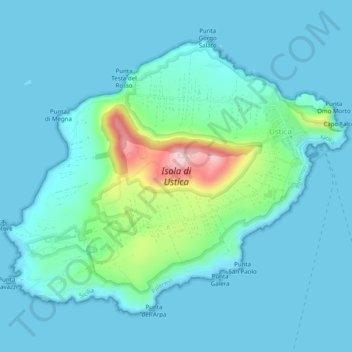 Mapa topográfico Isola di Ustica, altitude, relevo