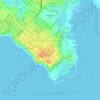 Mapa topográfico Darwin City, altitude, relevo