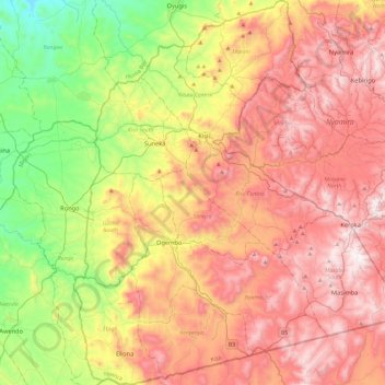 Mapa topográfico Kisii County, altitude, relevo