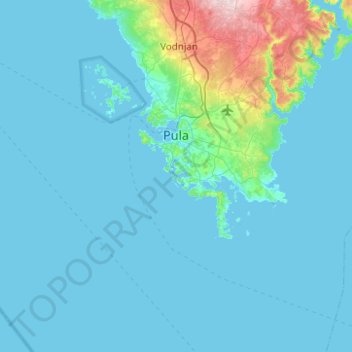Mapa topográfico Grad Pula, altitude, relevo