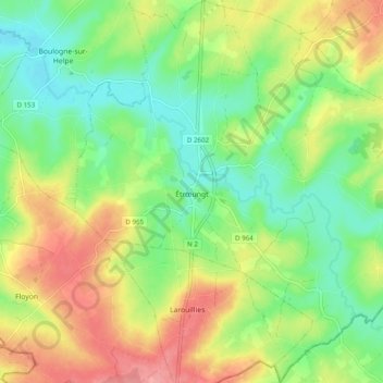 Mapa topográfico Étrœungt, altitude, relevo