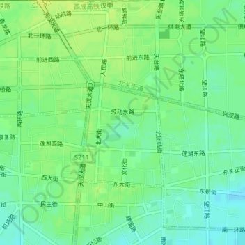 Mapa topográfico 东大街, altitude, relevo