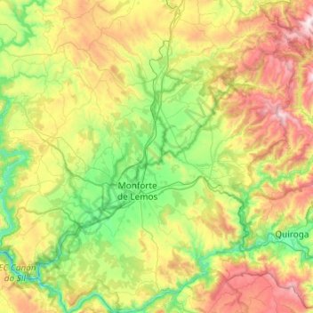 Mapa topográfico Tierra de Lemos, altitude, relevo