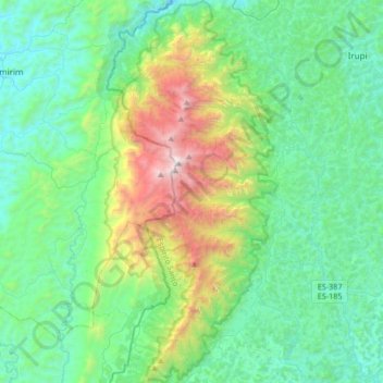 Mapa topográfico Parque Nacional do Caparaó, altitude, relevo