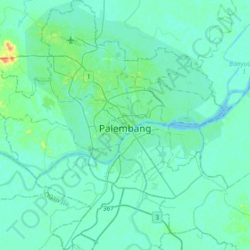 Mapa topográfico Palembang, altitude, relevo