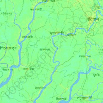 Mapa topográfico Jhalokathi District, altitude, relevo