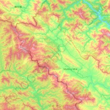 Mapa topográfico Mường Nhé, altitude, relevo