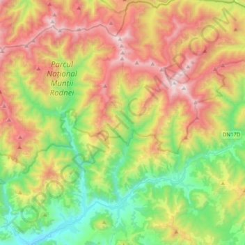 Mapa topográfico Rodna, altitude, relevo