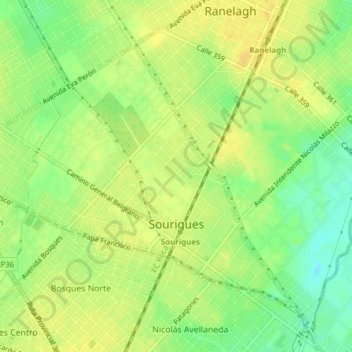 Mapa topográfico Sourigues, altitude, relevo