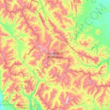 Mapa topográfico Scapegoat Wilderness Area, altitude, relevo