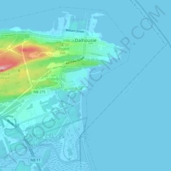 Mapa topográfico Dalhousie, altitude, relevo