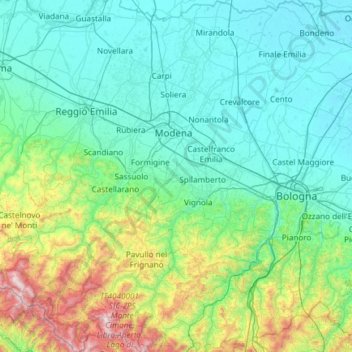 Mapa topográfico Modena, altitude, relevo