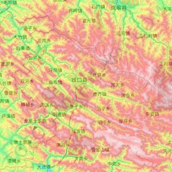 Mapa topográfico Chengkou County, altitude, relevo