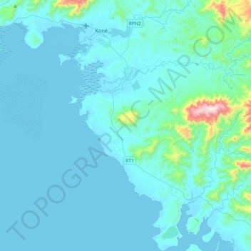 Mapa topográfico Pouembout, altitude, relevo