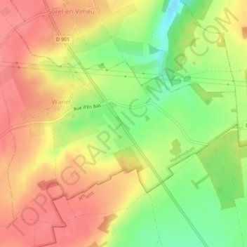 Mapa topográfico Wanel, altitude, relevo