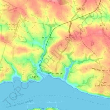 Mapa topográfico Milford Haven, altitude, relevo