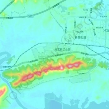 Mapa topográfico 分宜县工业园, altitude, relevo