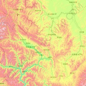 Mapa topográfico Ngawa, altitude, relevo