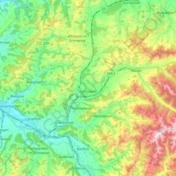 Mapa topográfico Sumiswald, altitude, relevo