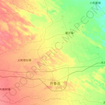 Mapa topográfico 开鲁镇, altitude, relevo