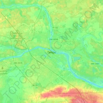 Mapa topográfico Tver, altitude, relevo