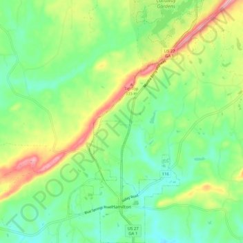 Mapa topográfico Hamilton, altitude, relevo
