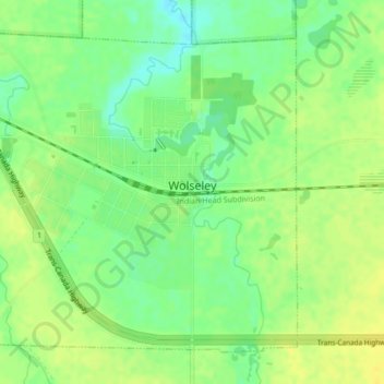 Mapa topográfico Wolseley, altitude, relevo