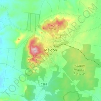 Mapa topográfico Maldon, altitude, relevo