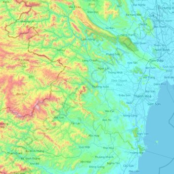 Mapa topográfico Tỉnh Thanh Hóa, altitude, relevo