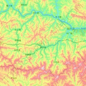 Mapa topográfico 白河县, altitude, relevo