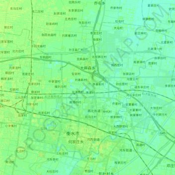 Mapa topográfico 大麻森乡, altitude, relevo