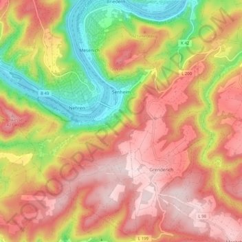 Mapa topográfico Senheim, altitude, relevo