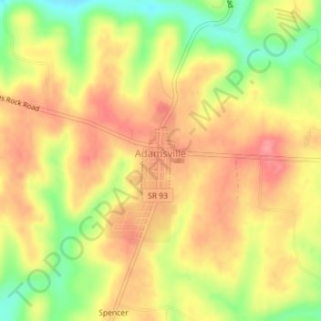 Mapa topográfico Adamsville, altitude, relevo