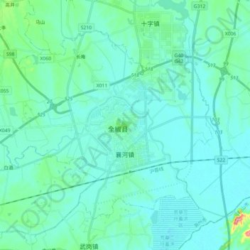 Mapa topográfico 襄河镇, altitude, relevo