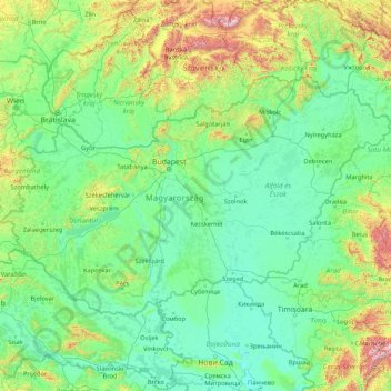 Mapa topográfico Hungria, altitude, relevo