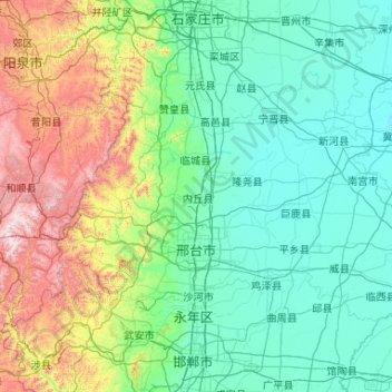 Mapa topográfico 邢台市, altitude, relevo